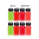 16 vnt. skaidrios plastikinės sulčių buteliai su dangteliais, 120 ml