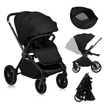 Sportinis vežimėlis iki 22 kg, dideli visureigiai ratai, amortizacija, gulima padėtis &ndash; Lionelo Mika Plus Black Onyx