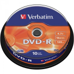 "verbatim dvd-r", matinis sidabrinis, 43523, 4,7 gb, 16x, su verpste, 10 vnt., be spausdinimo galimybės, 12 cm, skirtas duomenų archyvavimui