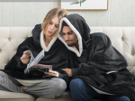 &Scaron;iltas oversize priekalė XXL 2in1, storas pūkas, mink&scaron;tas, su gobtuvu