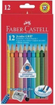Spalvoti akvareliniai pie&scaron;tukai Faber-Castell Grip Jumbo, tribriauniai, 12 spalvų,