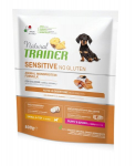Natural Trainer Sensitive No Gluten mažų ir itin mažų veislių jauniems &scaron;uniukams su la&scaron;i&scaron;a 0,8kg