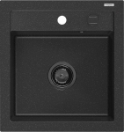 Granitinė virtuvinė plautuvė Mexen Vito su sifonu, Metallic black/silver+Black, 520 x 490 mm