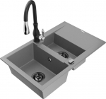 Granitinė virtuvinė plautuvė Mexen Gaspar su mai&scaron;ytuvu ir sifonu, Grey/Black