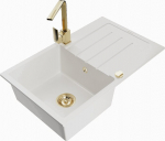 Granitinė virtuvinė plautuvė Mexen Bruno su mai&scaron;ytuvu ir sifonu, White/Gold
