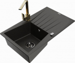 Granitinė virtuvinė plautuvė Mexen Cesar su mai&scaron;ytuvu ir sifonu, Metallic black/Gold