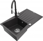 Granitinė virtuvinė plautuvė Mexen Cesar su mai&scaron;ytuvu ir sifonu, Black granite