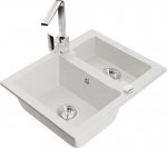 Granitinė virtuvinė plautuvė Mexen Carlos su mai&scaron;ytuvu ir sifonu, White/Chrome