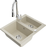 Granitinė virtuvinė plautuvė Mexen Carlos su mai&scaron;ytuvu ir sifonu, Beige+Chrome