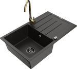 Granitinė virtuvinė plautuvė Mexen Bruno su mai&scaron;ytuvu ir sifonu, Metallic black/gold