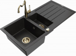 Granitinė virtuvinė plautuvė Mexen Andres su mai&scaron;ytuvu ir sifonu, Metallic black/silver/gold