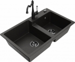 Granitinė virtuvinė plautuvė Mexen Tomas su mai&scaron;ytuvu ir sifonu, Metallic black/gold/Black