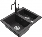 Granitinė virtuvinė plautuvė Mexen Carlos su mai&scaron;ytuvu ir sifonu, Black granite
