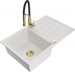 Granitinė virtuvinė plautuvė Mexen Bruno su mai&scaron;ytuvu ir sifonu, White/Black/Gold