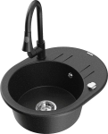 Granitinė virtuvinė plautuvė Mexen Kevin su mai&scaron;ytuvu ir sifonu, Metallic black/silver/Black