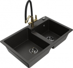 Granitinė virtuvinė plautuvė Mexen Tomas su mai&scaron;ytuvu ir sifonu, Metallic black/gold/Black/Gold