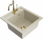 Granitinė virtuvinė plautuvė Mexen Vito su mai&scaron;ytuvu ir sifonu, Beige/Gold