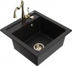Granitinė virtuvinė plautuvė Mexen Vito su mai&scaron;ytuvu ir sifonu, Black+Gold
