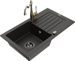 Granitinė virtuvinė plautuvė Mexen Pablo su mai&scaron;ytuvu ir sifonu, Metallic black/Gold