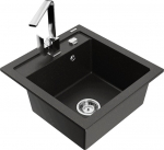 Granitinė virtuvinė plautuvė Mexen Vito su mai&scaron;ytuvu ir sifonu, Metallic black/gold+Chrome
