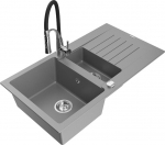 Granitinė virtuvinė plautuvė Mexen Matias su mai&scaron;ytuvu ir sifonu, Grey/Black/Chrome