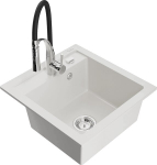 Granitinė virtuvinė plautuvė Mexen Vito su mai&scaron;ytuvu ir sifonu, White+Black/Chrome