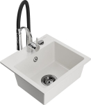 Granitinė virtuvinė plautuvė Mexen Milo su mai&scaron;ytuvu ir sifonu, White/Black/Chrome