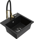 Granitinė virtuvinė plautuvė Mexen Milo su mai&scaron;ytuvu ir sifonu, Black/Gold