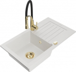 Granitinė virtuvinė plautuvė Mexen Pablo su mai&scaron;ytuvu ir sifonu, White+Black/Gold