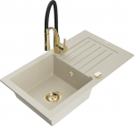 Granitinė virtuvinė plautuvė Mexen Pablo su mai&scaron;ytuvu ir sifonu, Beige/Black/Gold