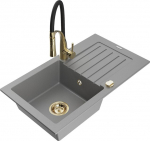 Granitinė virtuvinė plautuvė Mexen Pablo su mai&scaron;ytuvu ir sifonu, Grey/Black/Gold