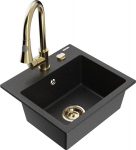 Granitinė virtuvinė plautuvė Mexen Milo su mai&scaron;ytuvu ir sifonu, Metallic black/Silver/Gold