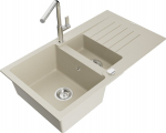 Granitinė virtuvinė plautuvė Mexen Matias su mai&scaron;ytuvu ir sifonu, Beige/Chrome