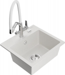 Granitinė virtuvinė plautuvė Mexen Milo su mai&scaron;ytuvu ir sifonu, White/Chrome