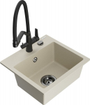Granitinė virtuvinė plautuvė Mexen Milo su mai&scaron;ytuvu ir sifonu, Beige/Black