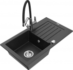 Granitinė virtuvinė plautuvė Mexen Pablo su mai&scaron;ytuvu ir sifonu, Metallic black/Silver/Black/Chrome