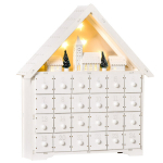 Advento kalendorius Kalėdinė puo&scaron;mena, 24 stalčiukai, LED lemputės, 39 cm x 9 cm x 42 cm, Balta + Žalia