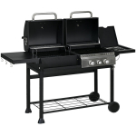 "Outsunny" dujinis kepsninės vežimėlis su 2+1 degikliais, termometru, 3 kW, BBQ anglių kepsninė, lentyna, &scaron;oninė lentyna, kablys, kempingas, juodas, Gaasigrill, 161x53x101 cm, Must