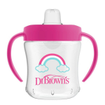 DR. BROWN'S 180 ml mokomoji gertuvė su rankenėlėmis PINK, 6+ mėn.