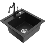 Vienguba granitinė plautuvė Mexen Vito su virtuvės mai&scaron;ytuvu Carla, Juoda/Sidabrinis metallic - 6503-73-670700-70