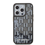 Juodas blizgus iPhone 15 Pro dėklas su monograma Karl Lagerfeld