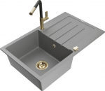 Granitinė virtuvinė plautuvė Mexen Bruno su mai&scaron;ytuvu ir sifonu, Grey/Black/Gold