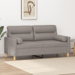 vidaXL Dvivietė sofa su pagalvėlėmis, taupe spalvos, 140cm, audinys