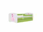 Vaiki&scaron;ka lova be čiužinio, su stalčiumi Kocot Kids BabyDreams Green princess, 180x80 cm, žalia