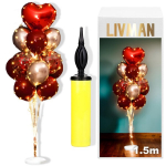 Balionų stovas LIVMAN LX-01 su 13 balionų, LED lemputėmis ir baliono pripūtimo pompa, 1,5 m