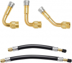 Testyu automobilio ventilio adapterio prailgiklis, 3 vnt. ventilių prailgintuvai automobiliui ir 2 vnt. lankstūs guminiai prailgintuvai padangų ventilių adapteriui su ventilio dangteliu automobiliui, dviračiui, motociklui