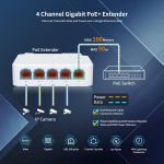 Poe skirstytuvas 1 į 4, nicgiga 5 prievadų 802.3af/at/bt poe vandeniui atsparus kartotuvas, vlan, prailginimas 100 metrų (328 pėdos), maitinimas per ethernet poe skirstytuvą