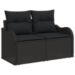 7 dalys sodo sofa komplektas su pagalvėlėmis juodas poli ratanas akacija,2-vietės sodo sofa su saugojimu ir pagalvėlėmis juoda poli ratanas