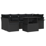 7 dalių sodo sofa komplektas su pagalvėmis juoda poli ratanas,dviem vietų sodo sofa su saugojimu ir pagalvėmis juoda poli ratanas