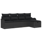 5 dalių sodo sofų komplektas su pagalvėmis juodas poli ratanas,2 vietų sodo sofa su saugykla ir pagalvėmis juodas poli ratanas